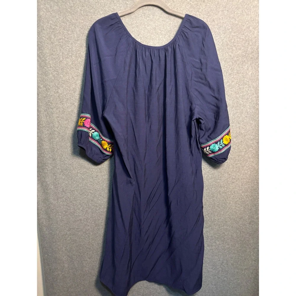 The Pioneer Woman Embroidered Boho Peasant Dress XL Navy Floral Folk Cottagecore
